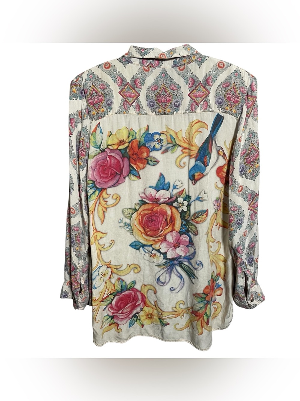 Aratta Silent Journey American Beauty button down Shirt NWT floral bird print